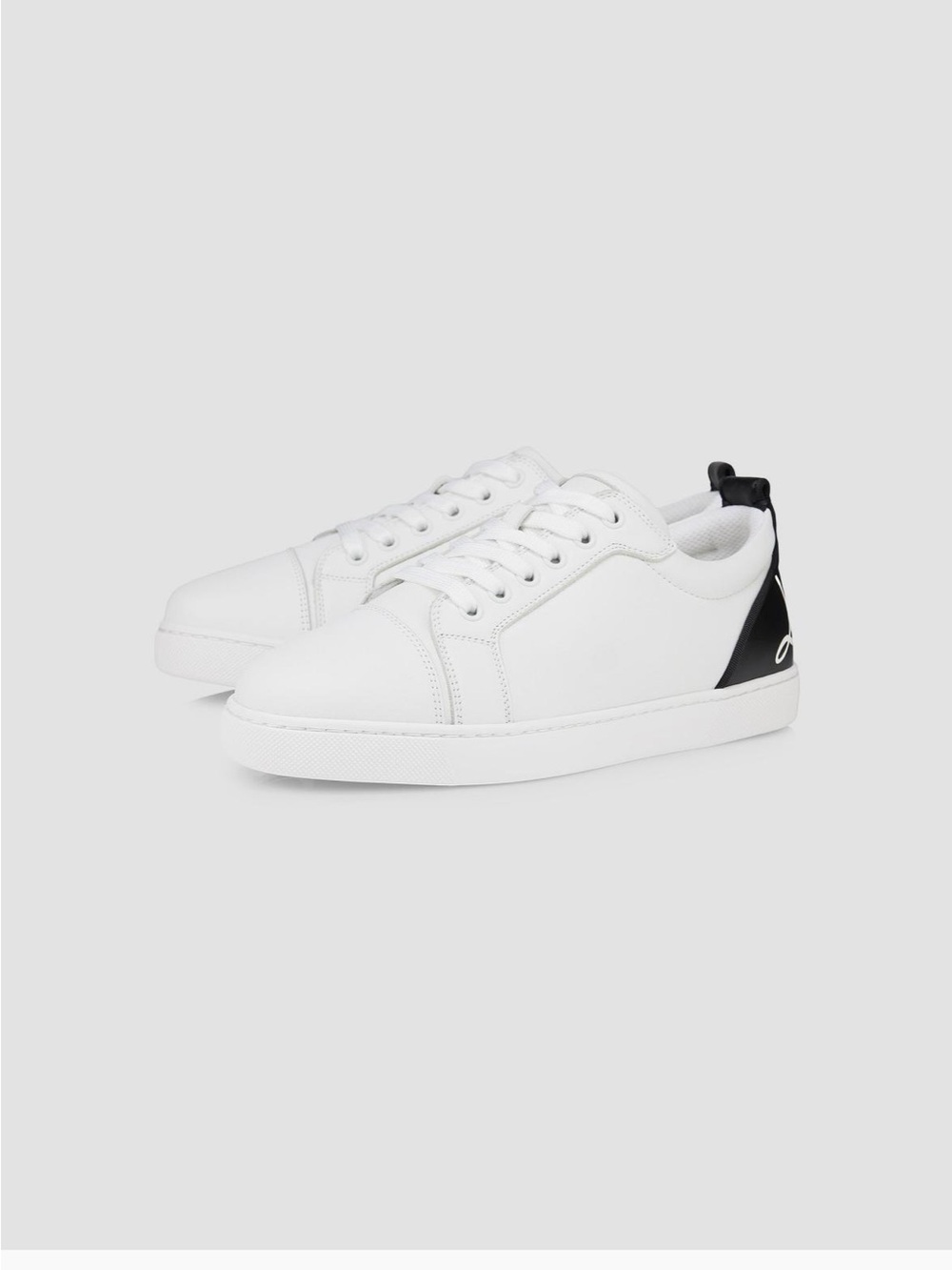 Christian Louboutin Men's White Low-Top Sneakers with Black Heel Accent